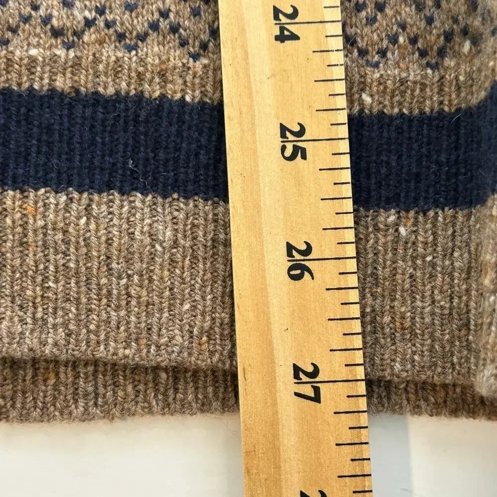 J crew men's 1/4 zip merino wool blend tan and navy sweater size M